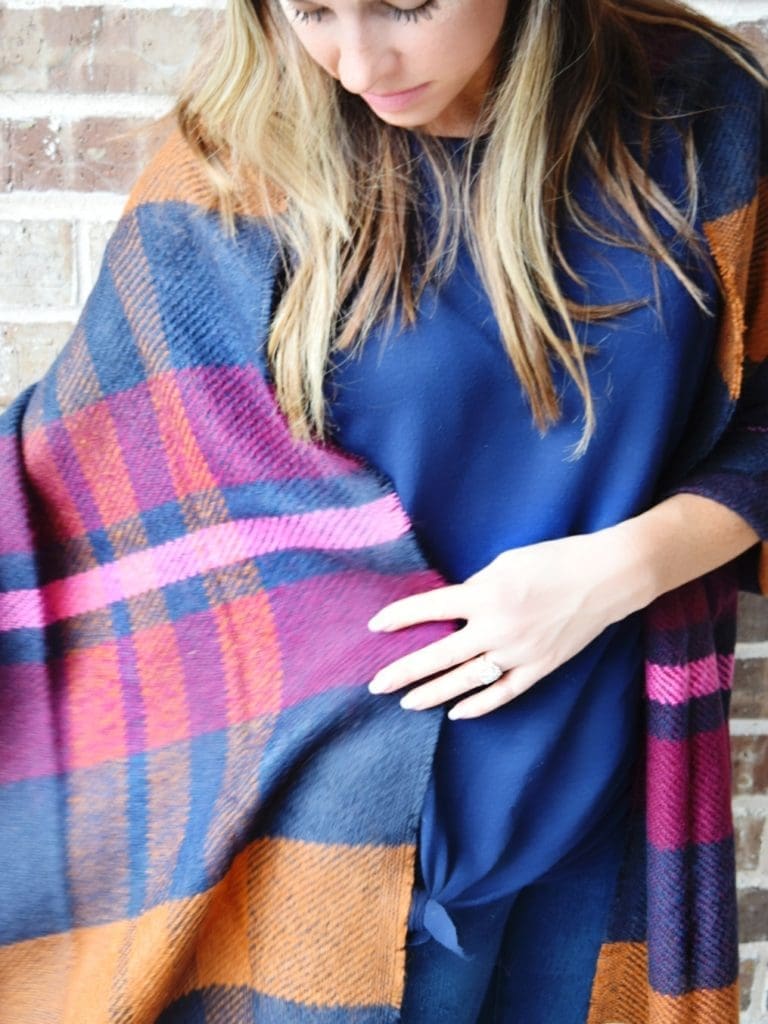 pink navy plaid blanket scarf