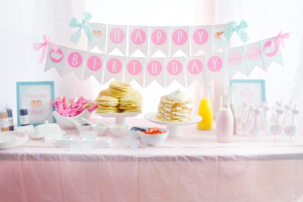 pancake and pajamas pancake bar twin birthday party preppy pink birthday ideas twin girls birthday party