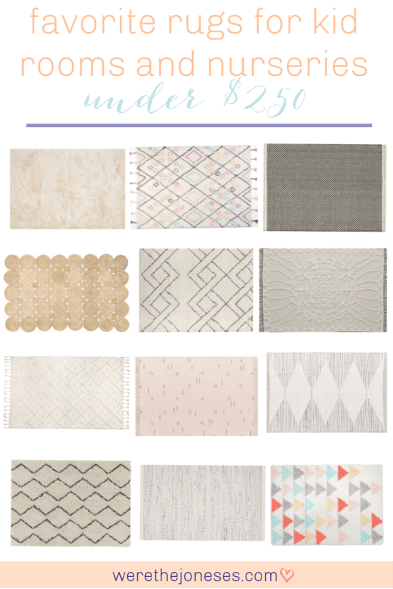 I've rounded up my favorite rugs for kid rooms, playrooms and nurseries. These gender neutral rug options are affordable and versatile for shared boy and girl bedrooms, playrooms or gender neutral nurseries