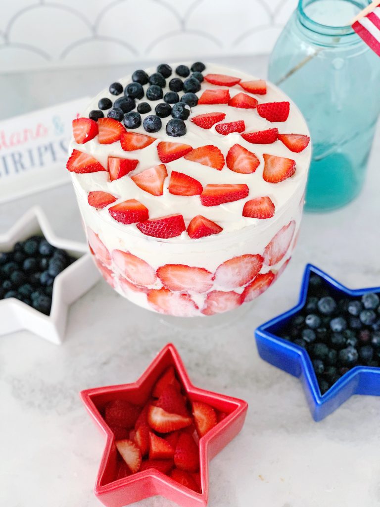 Easy July 4th Recipes with Blueberry Strawberry Trifle Dessert