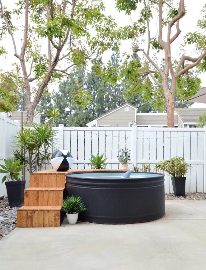 Emerson Grey Designs Stock Tank Pool Painted Black and DIY Steps