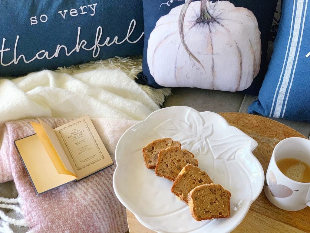 fall pillows and cozy reading nook