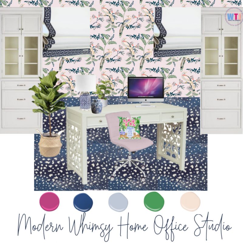 design inspiration board of home office for one room challenge