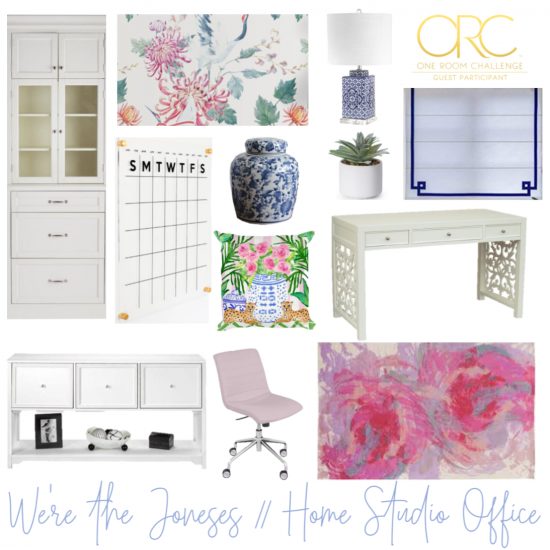 Home office design mood board for renovation project for the One Room Challenge