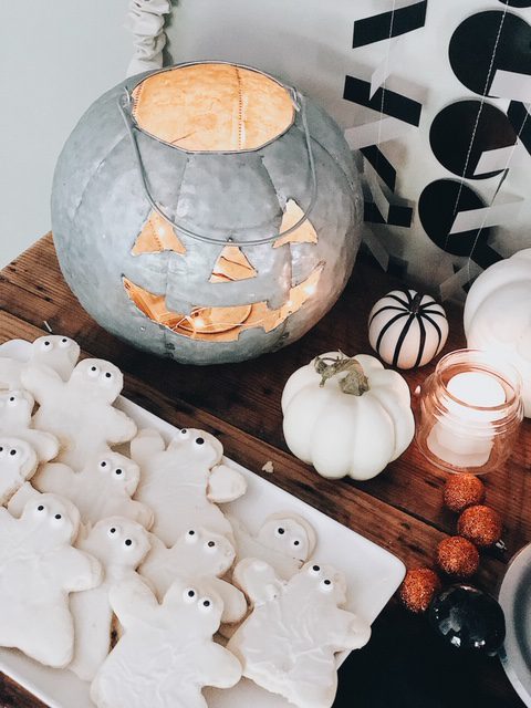 galvanized pumpkin and halloween ghost cookies