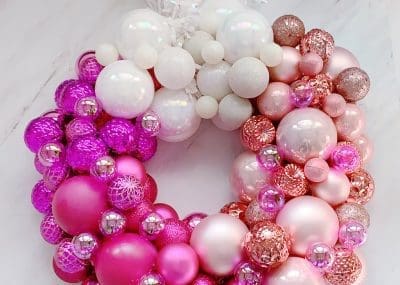 christmas wreath with pink ombre ornaments