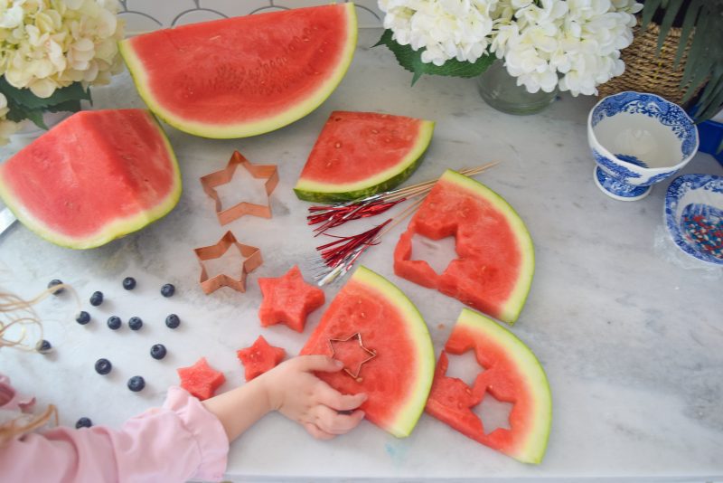 star shaped watermelon for patriotic fruit skewers