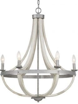 Progress Lighting Keowee 6-Light Galvanized Chandelier with Antique White Wood Accents - Coastal Farmhouse Chandelier