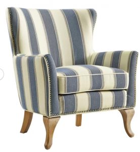 coastal style chair wingback chair with blue and white stripes