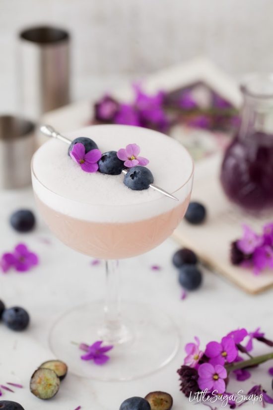 violet bluberry gin sour cocktail recipe for at home happy hour