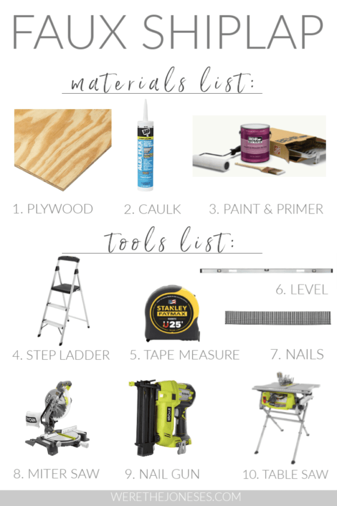 plywood shiplap boards materials and tools list