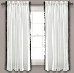 Pom Pom Window Curtain Panel Black and White