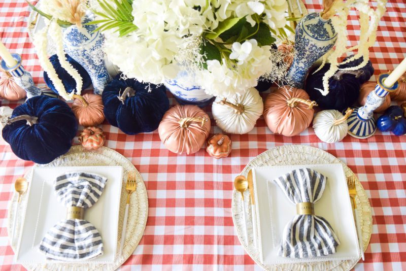 Fall Table Decor in Blue White and Orange » We're The Joneses