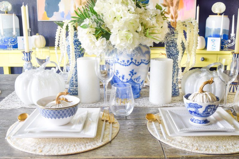 Classic blue and white fall table decor