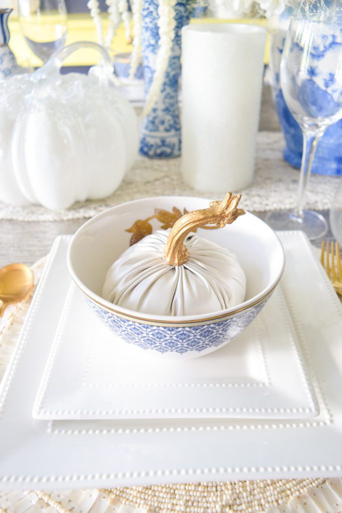 blue and white table setting