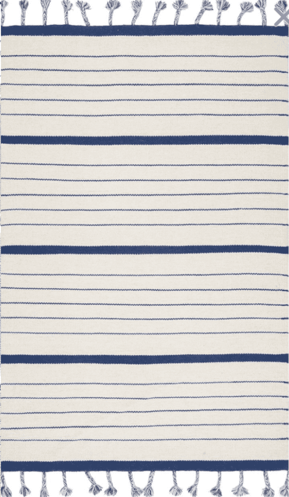 blue pinstripe tassel farmhouse rug