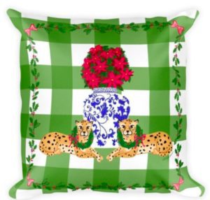 green gingham chinoiserie pillow