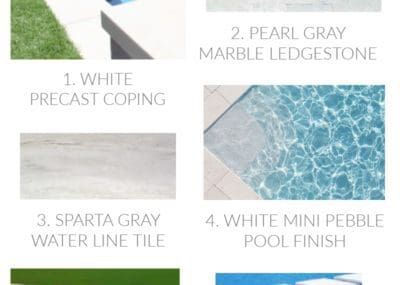 white precast coping white mini pebble pool finish gray pool tile artificial turf around pool