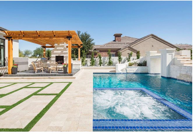 rectangle pool with turf and concrete decking