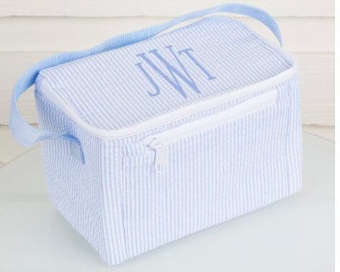 monogram seesucker lunchbox in light blue