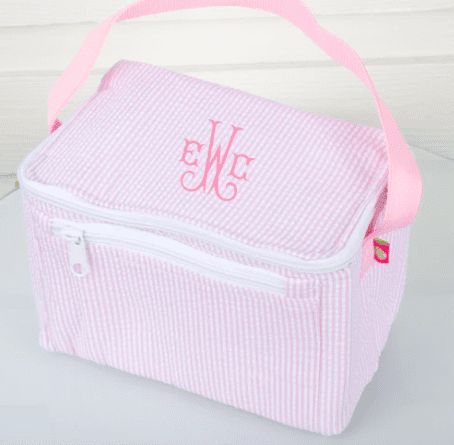monogram seesucker lunchbox in light pink