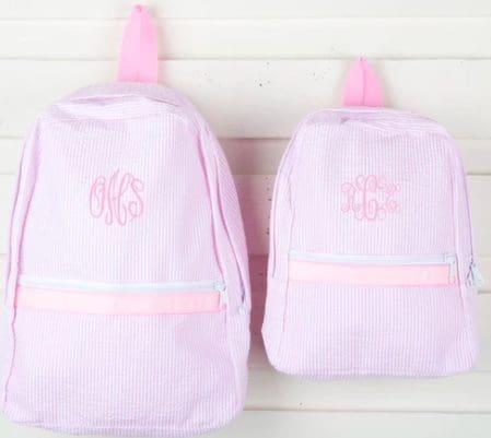 monogram seesucker backpack in light pink