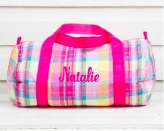 Girls Monogram Dance Bag in Pink Plaid