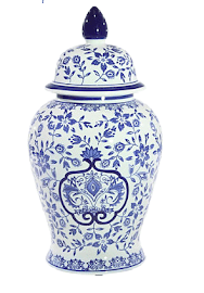 Tall blue and white ginger jars