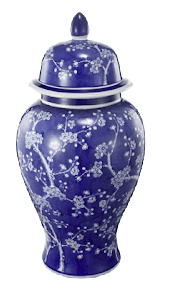 Blue and white lidded urn